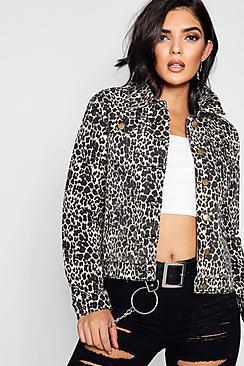 Boohoo Suzie Slim Fit Leopard Print Denim Jacket