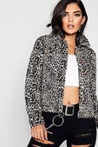 Boohoo Suzie Slim Fit Leopard Print Denim Jacket