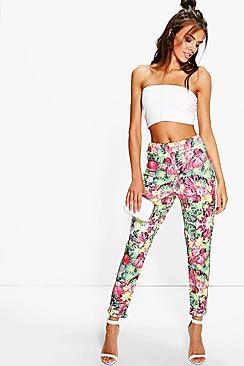 Boohoo Gianna Tropical Print Skinny Trousers