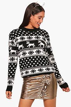 Boohoo Charity Hollie Reindeer Snowflake Christmas Jumper
