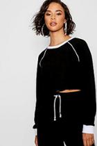 Boohoo Piping Detail Fleece Cropped Sweat