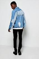 Boohoo Mid Blue Denim Western Jacket With Tassels