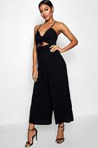 Boohoo Ava Ruched Front Strappy Wide Leg Jumpsuit