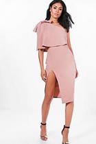 Boohoo Bow Shoulder Detail Midi Dress