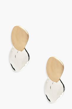 Boohoo Contrast Metal Hammered Earrings