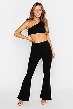 Boohoo Petite One Shoulder Frill Top & Flare Co-ord
