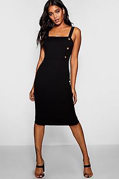 Boohoo Freya Button Square Neck Midi Dress