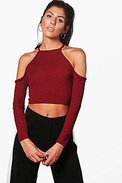 Boohoo Lily Ring Detail Cold Shoulder Rib Top