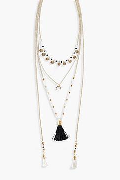 Boohoo Leila Layered Tassel & Horn Necklace