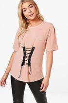 Boohoo Lola Corset Detail Rib Knit T-shirt