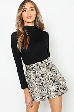 Boohoo Snake Print Leather Look Belted Pocket Shorts
