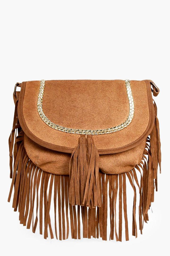Boohoo Holly Boutique Suede Plait Cross Body Bag Tan