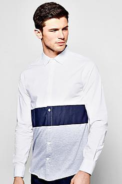 Boohoo Colour Block Shirt With Jersey Panel