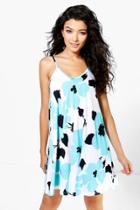 Boohoo Victoria Printed Swing Dress Blue