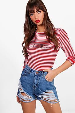 Boohoo High Waist Graduated Distress Denim Shorts