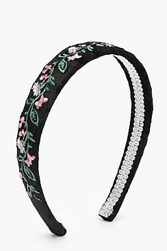 Boohoo Sophie Velvet Floral Embroidered Headband