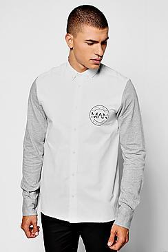 Boohoo Contrast Jersey Sleeve Shirt With Man Logo