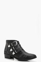 Boohoo Lara Pin Stud And Buckle Strap Ankle Boot