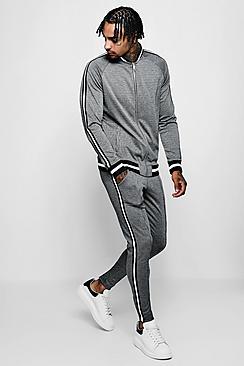 Boohoo Bomber Dogstooth Jacquard Tracksuit With Tape