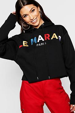Boohoo French Slogan Embroidered Hoody