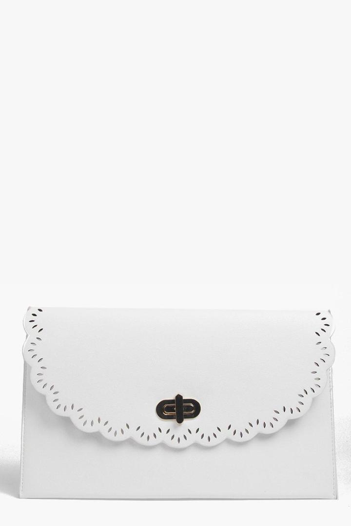 Boohoo Tegan Scallop Edge Twist Lock Clutch Bag White