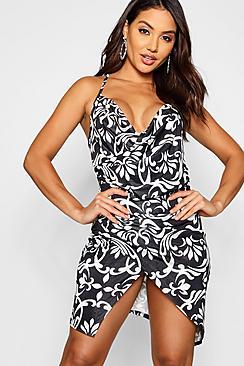 Boohoo Chain Strap Drape Wrap Midi Dress