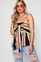 Boohoo Plus Lauren Striped Shirred Tie Detail Top