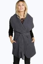 Boohoo Ivy Sleeveless Belted Coat Charcoal