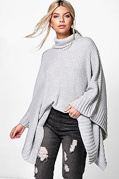 Boohoo Scarlett Roll Neck Soft Knit Poncho Jumper