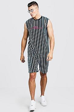Boohoo Man Signature Velour Stripe Tank & Short