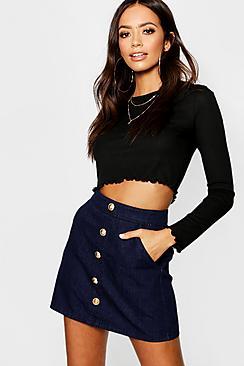 Boohoo Button Detail Denim Mini Skirt