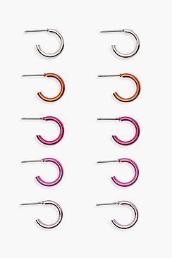Boohoo Kirsten Multi Coloured Mini Hoops 5 Pack