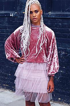 Boohoo Amy Velvet Balloon Sleeve Crop Sweat