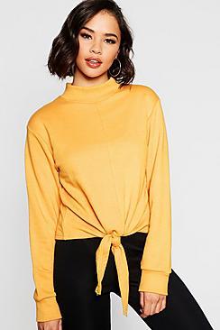 Boohoo Funnel Neck Tie Front Sweat