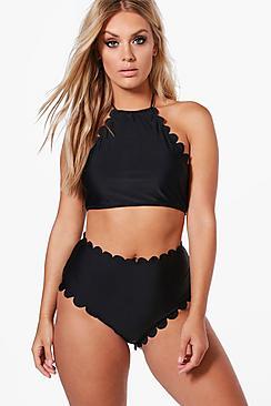 Boohoo Plus Natalia Scallop Edge Halterneck Bikini