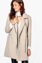 Boohoo Tilly Zip Up Wool Look Coat Stone