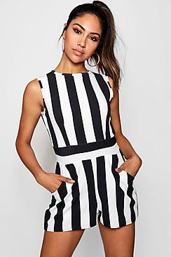Boohoo High Neck Stripe Playsuit