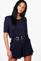 Boohoo Laura Casual 3/4 Sleeve Playsuit Navy
