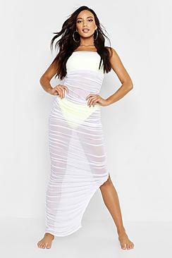 Boohoo Rouched Mesh Midaxi Beach Dress