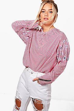 Boohoo Charlie Stripe Star Embroidered Top