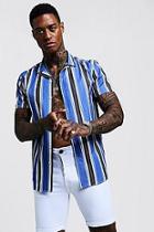 Boohoo Cobalt Stripe Short Sleeve Revere Shirt