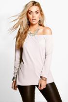 Boohoo Plus Kelly Off The Shoulder Ribbed Top Grey