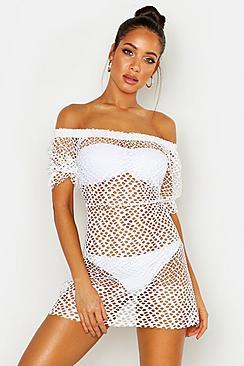 Boohoo Crochet Off The Shoulder Beach Dress