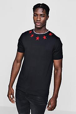 Boohoo Star Embroidered T-shirt With Rib Neck