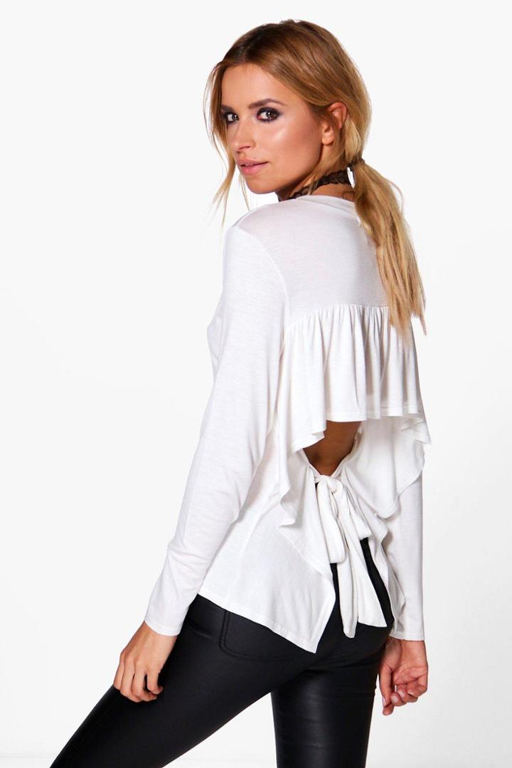 Boohoo Melanie Tie Back Open L/s Top Cream
