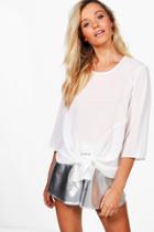 Boohoo Hannah Knot Front Woven Top White