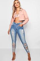 Boohoo Plus Zoe Ripped Cut Off Stretch Skinny Jeans