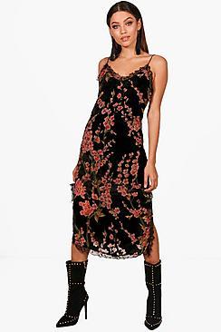 Boohoo Georgina Velvet Devore Cami Dress