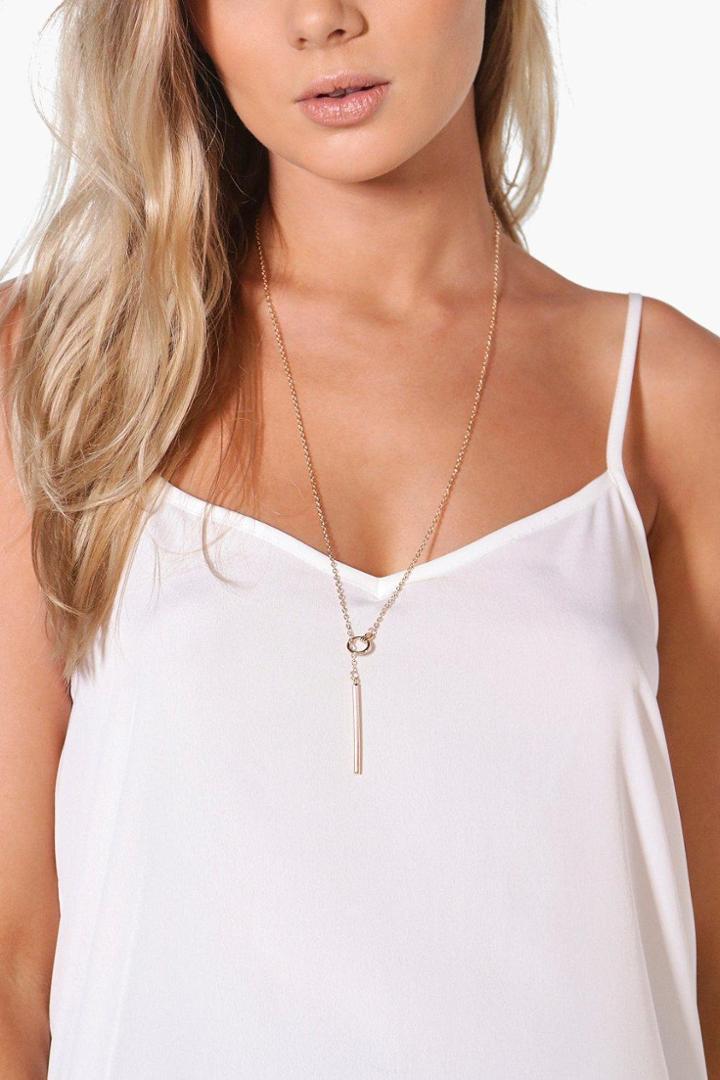 Boohoo Elena Skinny Plunge Hoop & Bar Necklace Gold