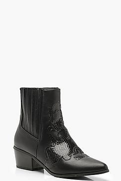 Boohoo Contrast Snake Western Cowboy Boots